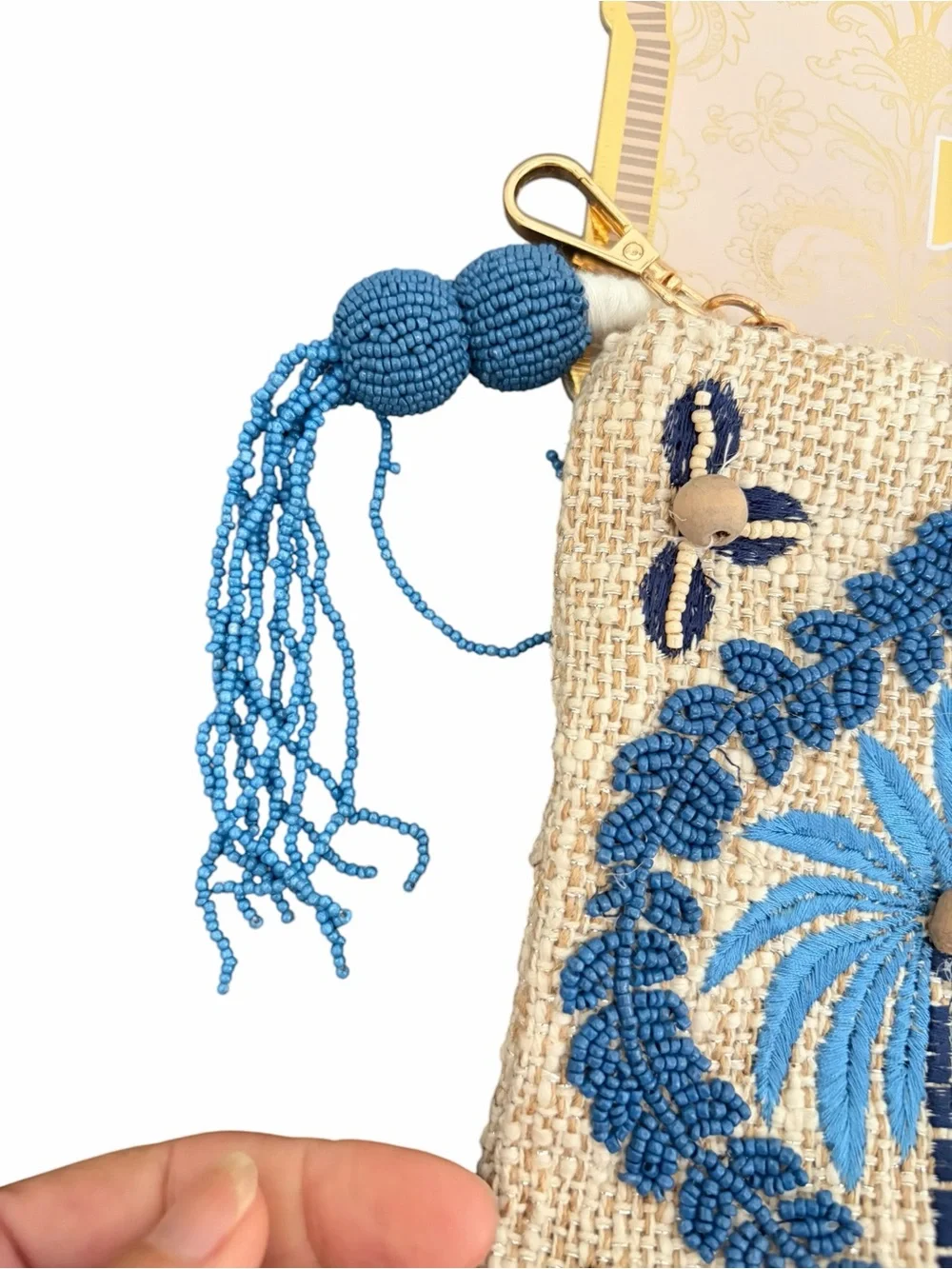 Handmade Blue Embroidered Palm Wristlet Cosmetic Bag